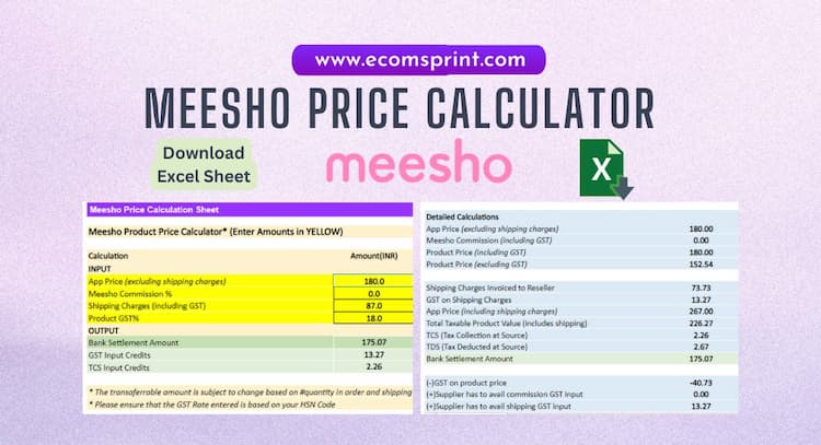digital-product | Meesho Price Calculator Sheet | Settlement Calc